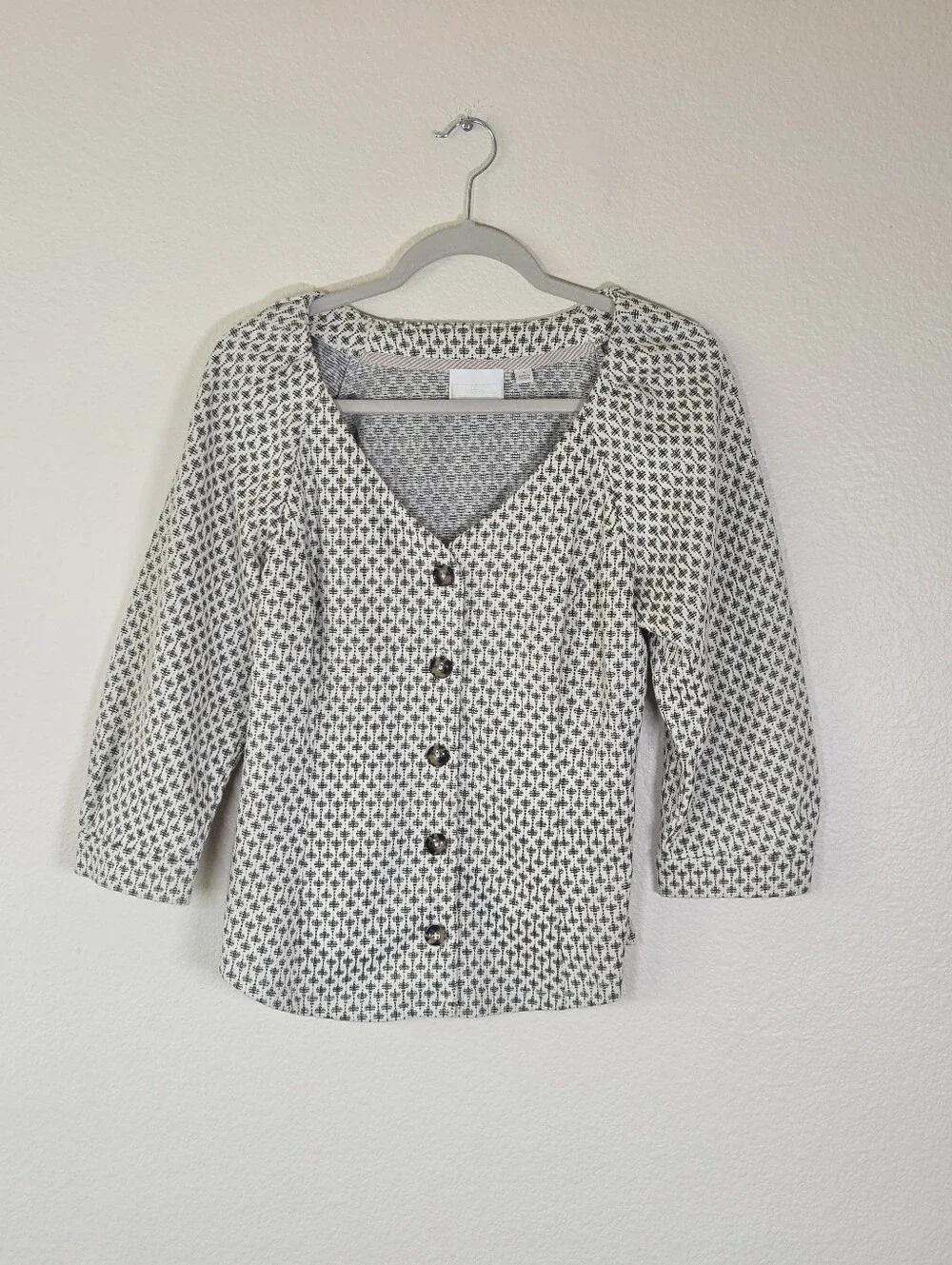 Anthropologie Ett Twa Coralie Metallic Jacquard Button Front Puff Sleeve Top M